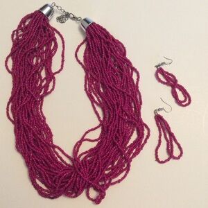 Necklace & earrings set beaded multi strands bjr